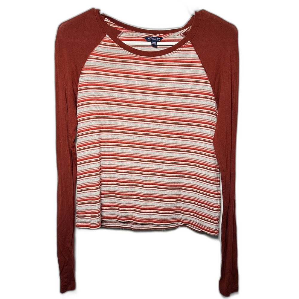 Aeropostale Women’s Striped Long Sleeve Shirt Size M Rust Red Fall Stretch Top